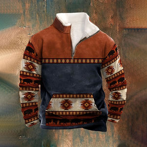 Men's Heavyweight Half Zip Pullover Sweatshirt Oversized <b>Mock</b> <b>Neck</b> Plain Cotton Custom Streetwear <b>Top</b> - Product Image 5