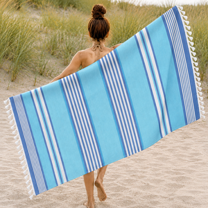 Serviette Fouta à rayures, design attrayant, nouvelle collection, serviette de hammam écologique, 100% OEM, serviette de plage, fabricant indien - Product Image 6