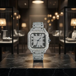 Montres analogiques de luxe en acier inoxydable entièrement serties de diamants Moissanite, cadran carré pavé, mouvement automatique, pour hommes, style Hip Hop - Product Image 3
