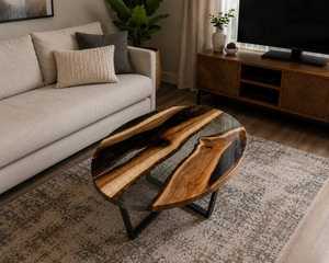Handcrafted Oval <b>Epoxy</b> Resin <b>Coffee</b> <b>Table</b> Solid Wood Live Edge Designer Center <b>Table</b> Modern Luxury Home Furniture - Product Image 2