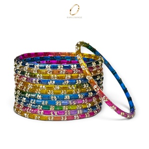 Bracelets en verre multicolores scintillants de style cachemire, plaqués or, avec cristaux, pour femmes, pour festivals et mariages, vente en gros - Product Image 2