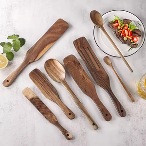 Best Selling Premium Wood Spurtle Spoon Set for Frying <b>Eggs</b> Vegetable <b>Pan</b> Cookware Item 3 Pieces Set - Product Image 2