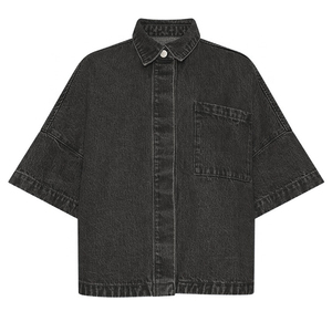 Camisas de mezclilla azules oversize para mujer 2026 al por mayor, de manga larga con botones, ajuste regular, top corto sexy de verano, lavado claro - Product Image 6
