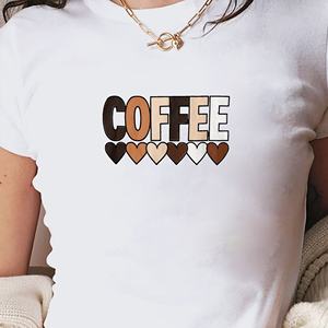 Camiseta Corta Ajustada de Punto con Estampado Y2K de Café en Letras Mayúsculas para Mujer - Product Image 1