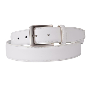 <b>White</b> Genuine <b>Leather</b> Formal Belt With Silver Rectangular Pin Buckle Solid Color Men's <b>Dress</b> Accessory - Product Image 3