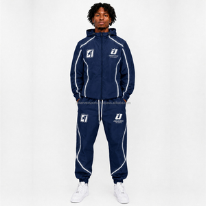 Ensemble coupe-vent thermique personnalisé pour homme avec veste réfléchissante et pantalon de jogging imprimé en polyester - Product Image 1