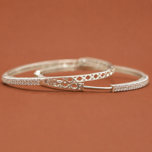 Elegant Double <b>Row</b> Moissanite Bangle Bracelet S925 with Openwork Design - Product Image 2