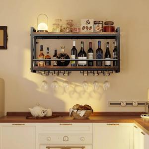 Estantes Flotantes Rústicos de Metal y Madera para Licores y Copas de Vino, Estante de Pared Resistente para Botellas con Soporte para Copas - Product Image 2