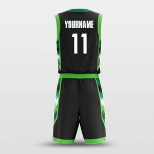 Conjunto de Uniforme de Baloncesto Sublimado Personalizado en Negro y Verde para Hombre, Cuello en V, Sin Mangas, Nombre del Equipo, Número, Uniforme Antibacterial - Product Image 2