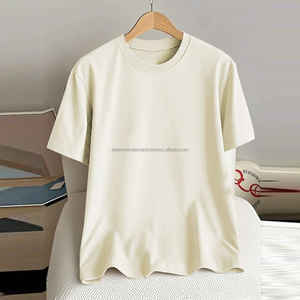 Camiseta de gran tamaño con cuello redondo informal de algodón 100%, camisetas de manga corta con hombros caídos y tela tejida elástica ligera - Product Image 4