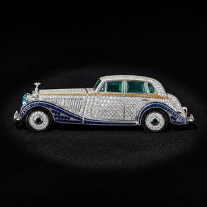 Vintage Car Shaped <b>Silver</b> Rhodium Plated Moissanite Brooch Pin for Unisex <b>Dress</b> Lapel Jewelry - Product Image 3