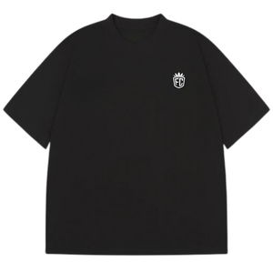 เสื้อยืดโอเวอร์ไซส์สีดำผ้าฝ้ายสำหรับผู้ชาย โลโก้เรียบง่ายที่อก สไตล์สตรีทแวร์ แขนสั้น แฟชั่นลำลอง ผลิตโดยโรงงาน OEM - Product Image 1