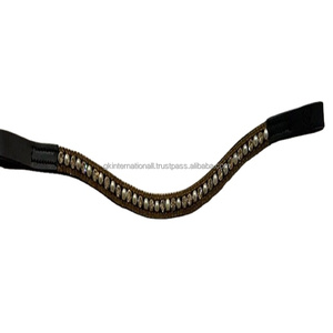 Nouvelle arrivée 2023 noir selle cuir cheval sourcil bande conçue avec 3 rangées de cristaux dorés et perles Bling strass chaîne - Product Image 1