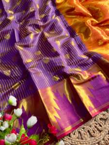 Ropa Étnica de Primera Calidad, Saree de Seda Suave Kanjiveram, Blusa con Bordado Zari Dorado, Moda Tradicional para Mujer, Saurya Life - Product Image 2