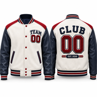 Blouson universitaire unisexe en polaire PU, bleu marine et rouge, brodé, pour club d'équipe, EST 2026, style preppy, vêtement d'hiver