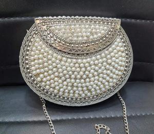 Bolso de mano portátil de lujo, estilo antiguo, hecho a mano en India, con mosaico metálico y estampado jacquard, nuevo estilo, set de regalo de boda. - Product Image 4