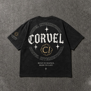 Camiseta de hombre estilo gótico, holgada, con gráfico en la espalda y logo en la manga, 100% algodón, estilo streetwear, lavada, oversize. - Product Image 3