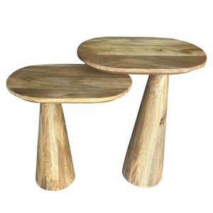 Solid Wooden Furniture Set of 2 <b>Round</b> <b>Bedside</b> and End <b>Tables</b> Handcrafted Pedestal <b>Tables</b> for Bedroom Living Room Farmhouse Home - Product Image 2