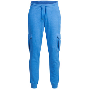 Pantalon de jogging cargo bleu pour homme, taille élastique avec cordon de serrage, décontracté, multi-poches, en coton mi-lourd, idéal pour le printemps - Product Image 3