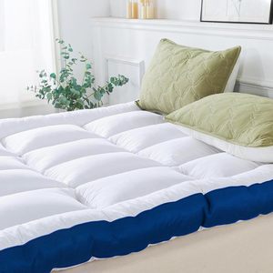 Surmatelas matelassé rafraîchissant blanc avec bordure bleue, toutes saisons, usage domestique, microfibre 400TC, tapis pliable - Product Image 6