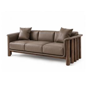 Sofá de Cuero de 3 Plazas de Madera de Teca Sólida Moderna, Muebles de Lujo para Sala de Estar, Hotel, Apartamento, Villa, Fabricante de Muebles para Salón - Product Image 2
