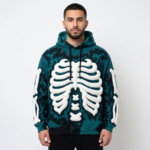 Sudadera con Capucha Unisex Dumela, Diseño de Esqueleto, Corte Holgado, Estilo Gótico Urbano, Impresión Digital, 100% Algodón - Product Image 4