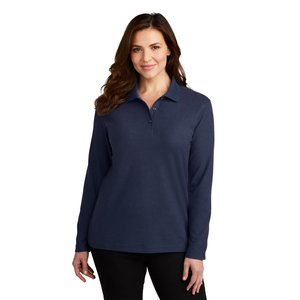 Polo blanc à manches longues pour femme, 100% coton, tricoté, couleur unie, coupe classique - Product Image 2