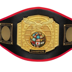 Ceinture de champion en or avec design globe, sangle noire et rouge, qualité supérieure, personnalisable, titre de lutte - Product Image 2
