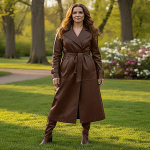 Abrigo Largo de Cuero Genuino para Mujer, Estilo Vintage, con Forro de Seda, Resistente al Viento y Transpirable - Product Image 4