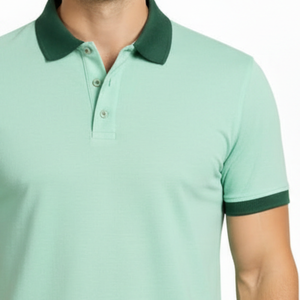 Polo de hombre verde menta de alta demanda, cuello en contraste verde bosque, corte ajustado, manga corta, para golf - Product Image 3