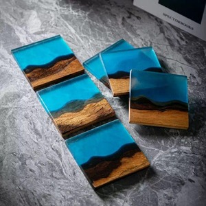 Wholesale <b>Epoxy</b> <b>Resin</b> Square Decorative Artistic Olive Wood Tea Coaster <b>Resin</b> Insulation Pad Custom Wood Coasters - Product Image 2