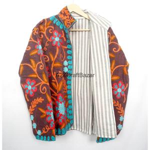 Floral Embroidery Cotrise <b>Jacket</b> Nonwoven Cotton Stripe Lining Handmade Spring Summer Autumn Winter Quick Dry Eco-Friendly - Product Image 3