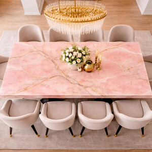 Table à manger moderne de luxe en marbre rose, taille personnalisée, table de salle à manger contemporaine, mobilier de villa de luxe - Product Image 1