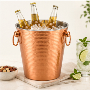 Seau à glace en cuivre martelé fait main, double paroi en acier inoxydable, refroidisseur à vin et champagne avec poignées en anneau – En promotion - Product Image 4