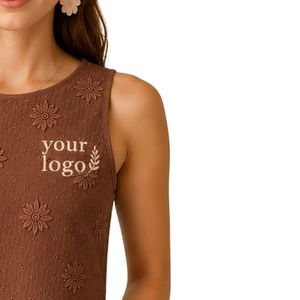 <b>Brown</b> Floral Embroidered Crop Tank Top Women Sleeveless Cotton Summer <b>Vest</b> Custom Logo Casual Fashion Streetwear Short Top Wear - Product Image 4