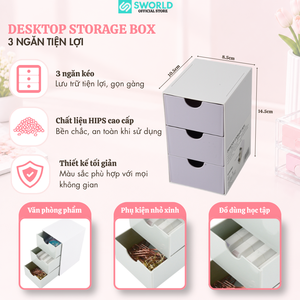 Sworld Desktop <b>Storage</b> <b>Box</b> 3 <b>Drawer</b> HIPS Plastic Organizer Minimalist Design 8.5x10.5x14.5cm Office Use - Product Image 3