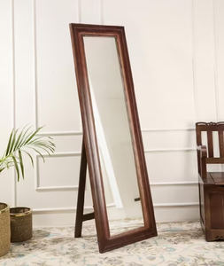 Multi-functional full length mirror integrated with a wooden side <b>shelving</b> storage rack, available at wholesale prices. - Product Image 2