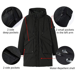 Parka d'hiver noire à capuche pour femme, manteau long épais avec fermeture éclair et poches plaquées, vêtement d'extérieur décontracté - Product Image 5