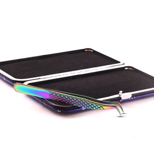Precision Stainless Steel <b>Eyelash</b> Tweezers Smooth Tip Rainbow Finish with Purple Lash Printed <b>Magnetic</b> Case Packaging - Product Image 4