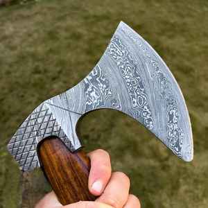 Hacha Vikinga EMO Hecha a Mano con Acero de Damasco, Hacha de Campamento para Exteriores, Mango de Madera de Grado Industrial con Funda - Product Image 6