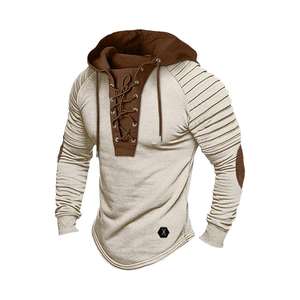 Sudadera con capucha de uso diario Vintage para hombre, tejido transpirable elástico suave con cordón y hombros plisados - Product Image 3
