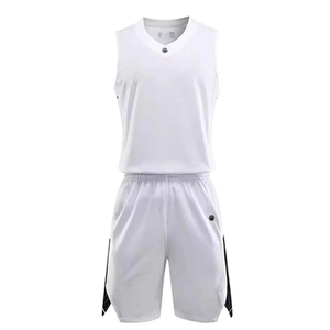 Conjunto de Camiseta de Baloncesto Blanca para Hombre, Sin Mangas, Cuello en V, Pantalones Cortos de Poliéster que Absorben la Humedad, Cintura Elástica, Corte Regular - Product Image 1
