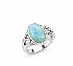 Bague en argent Larimar, Bague en argent sterling 925, Bague avec pierre précieuse Larimar bleue, Bague ovale en Larimar, Bague artisanale de style statement - Product Image 1