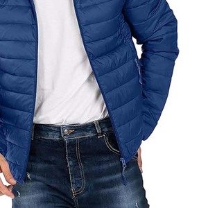 Chaqueta Acolchada Azul con Capucha para Hombre, Ligera, con Cierre de Cremallera, Abrigo Casual de Invierno, Corte Ajustado, Relleno de Poliéster, Resistente al Viento, Color Sólido - Product Image 3