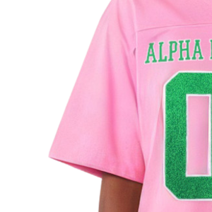 AKA Oversized Chenille Football Jersey Tee Pink Greek Sorority Apparel Women Premium Cotton - Product Image 4