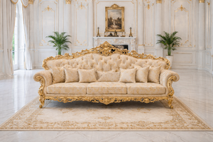 ชุดโซฟาหรูหรา 8 ที่นั่ง รุ่นริชลุค ทำจากไม้สัก ตกแต่งด้วยสีทอง เหมาะสำหรับห้องรับแขก คุณภาพสูง นำเข้าจากออสเตรเลีย - Product Image 2