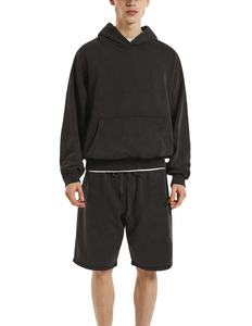 Ensemble sportif deux pièces pour homme de haute qualité en tissu éponge, séchage rapide, 100% coton, t-shirt à manches courtes et short d'été, vente en gros - Product Image 1