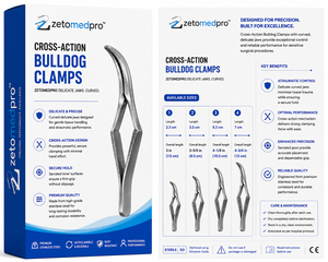 Pinzas de sujeción tipo bulldog de acción cruzada con mordazas curvas delicadas, longitud de 2.3cm, 3.2cm, 5.3cm, 7cm; longitud total de 7.5cm, 8.5cm, 10.5cm, 12cm ZETOMEDPRO - Product Image 5