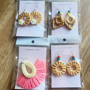Boucles d'oreilles en rotin naturel, bijoux bohèmes faits à la main, fournisseur Vietnam - Product Image 1
