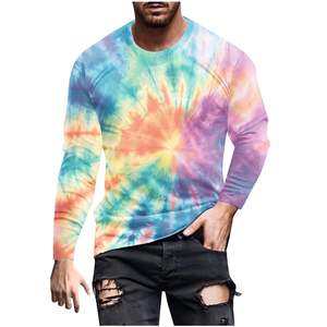 T-shirt tie-dye à manches longues pour homme, fabriqué par OEM, respirant, décontracté, doux, col rond, pour l'entraînement, le fitness, la mode en plein air, coupe ample - Product Image 5